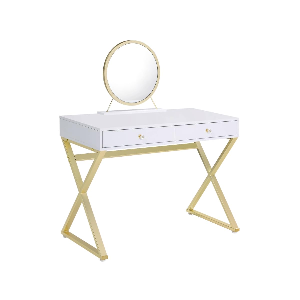 HomeRoots 485927 31 in. Finish Round Dresser Mirror White & Gold