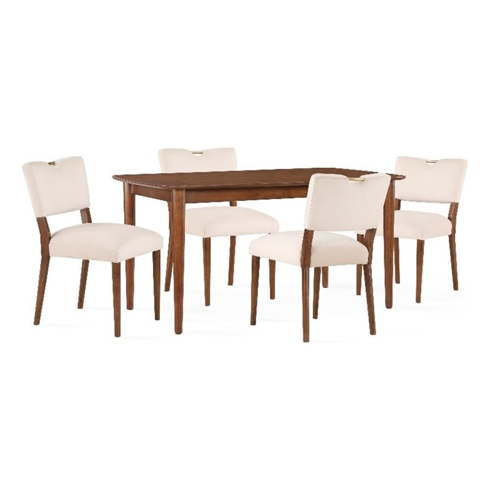 Comfort Pointe Bonito Oatmeal White Velvet Transitional 5-Piece Dining Set in Walnut Finish