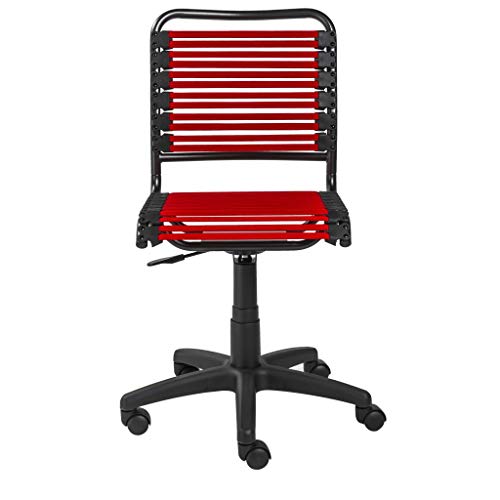 HomeRoots 18.12' X 24' X 37.21' Red Flat Bungie Cords Low Back Office Chair with Graphite Black Frame and Base