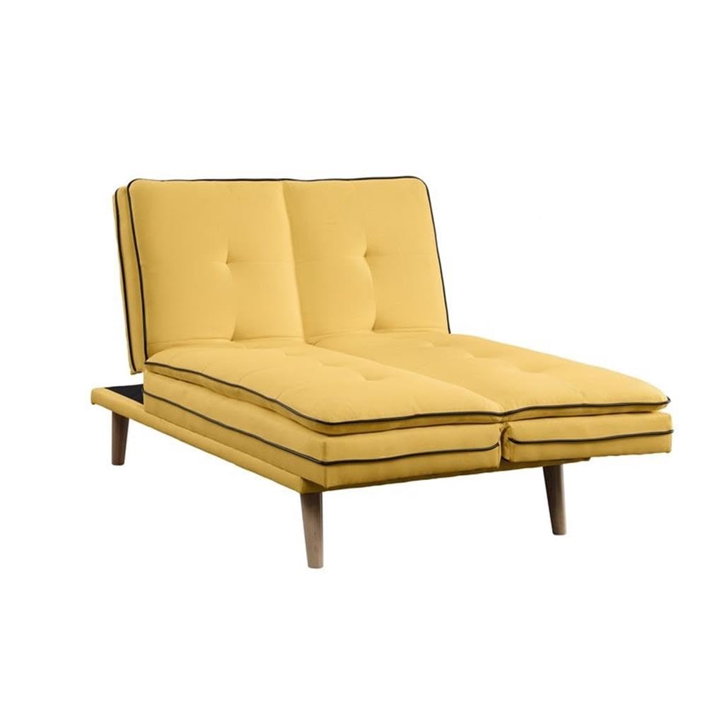 Acme Savilla Linen Fabric Tufted Upholstery Adjustable Sofa In Yellow And Oak
