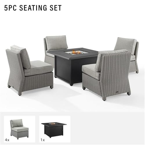 Crosley Bradenton 5Pc Outdoor Wicker Conversation Set W/Fire Table Gray/Gray - Dante Fire Table & 4 Armless Chairs