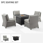 Crosley Bradenton 5Pc Outdoor Wicker Conversation Set W/Fire Table Gray/Gray - Dante Fire Table & 4 Armless Chairs