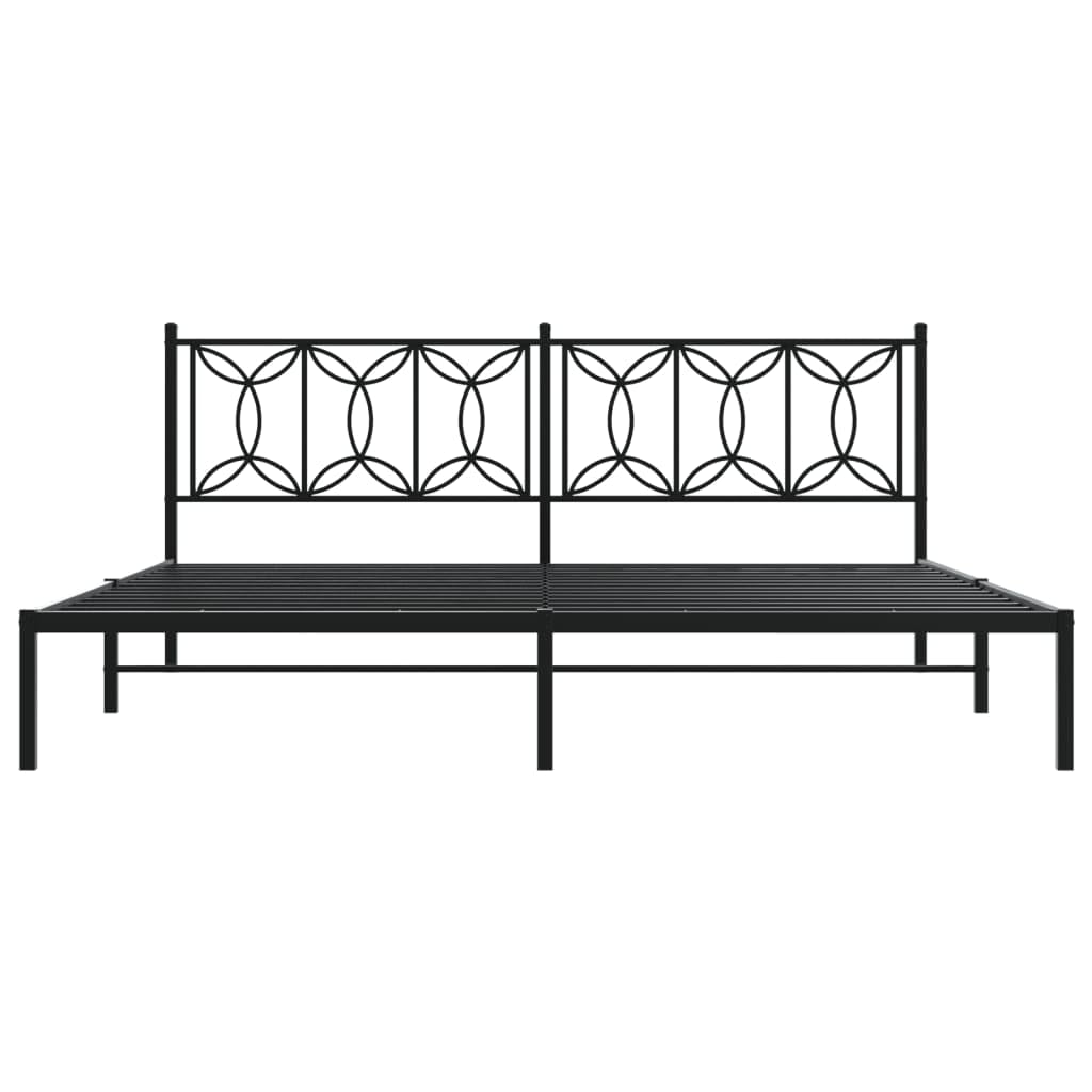 vidaXL Metal King Size Bed Frame with Headboard - Black Steel, Metal Slats & Legs, Storage Space, 81.5"x78"x35.4"