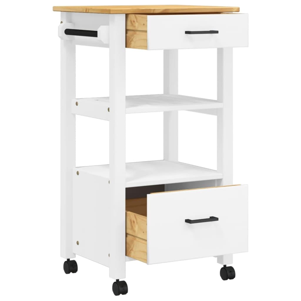 vidaXL Kitchen Trolley Cart - Rolling Island with Storage, Solid Pine Wood Construction, White & Honey Wax, 18.9&quot;x15.7&quot;x35.4&quot;