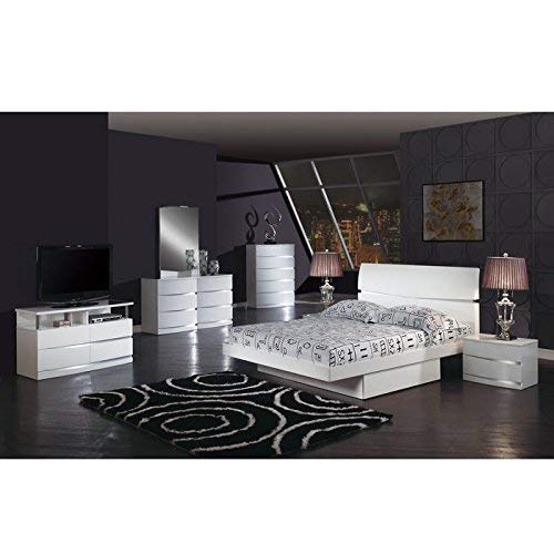 Global Furniture Aurora Collection Mdf/Wood Veneer Bedroom Set With Full Bed, White