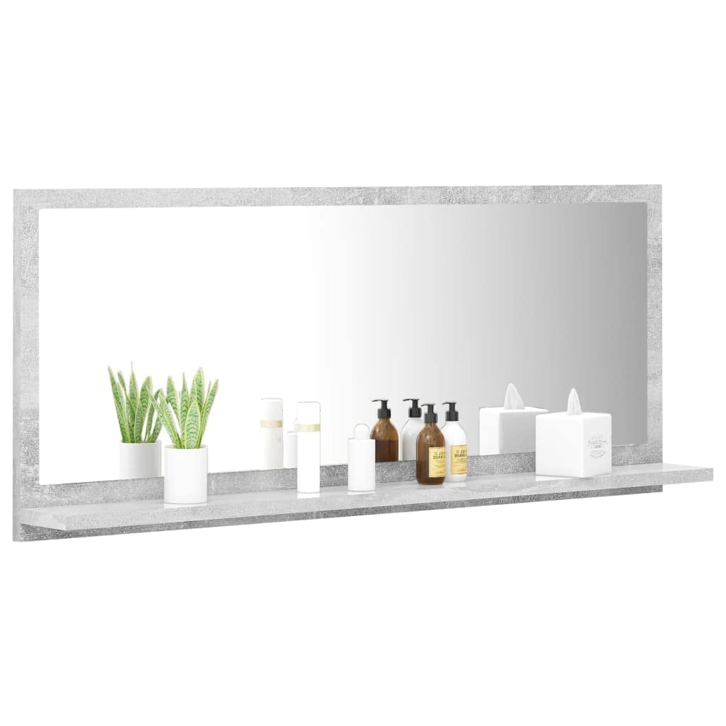 vidaXL Bathroom Wall Mirror with Shelf, 35.4&quot;x4.1&quot;x14.6&quot;, Modern Design, Durable Engineered Wood & Acrylic, Practical Storage, Concrete Gray Finish