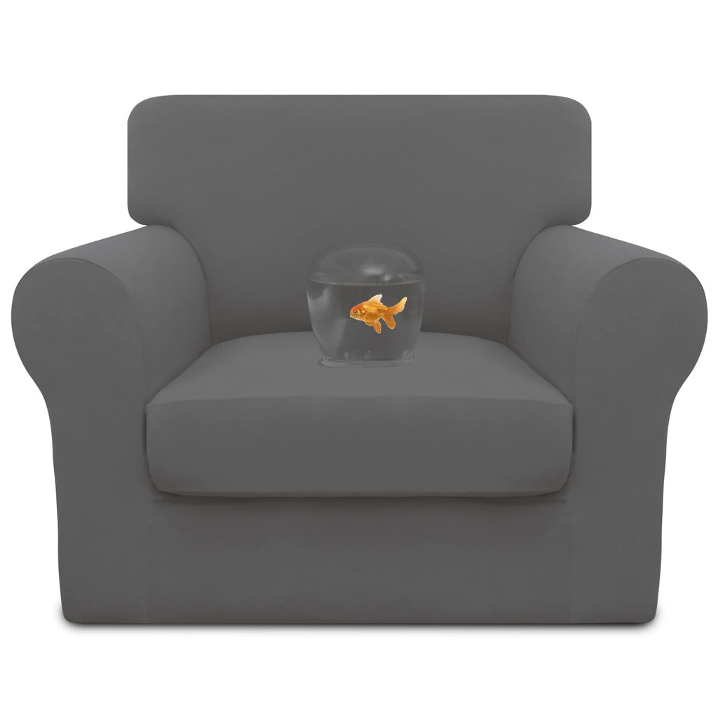 Easy-Going 100% Dual Waterproof 2 Pieces Chair Cover Stretch Soft Couch Cover For Dogs, Sofa Slipcover For 1 Separate Cushion Couch Leakproof Furniture Protector For Kids, Pets Gray