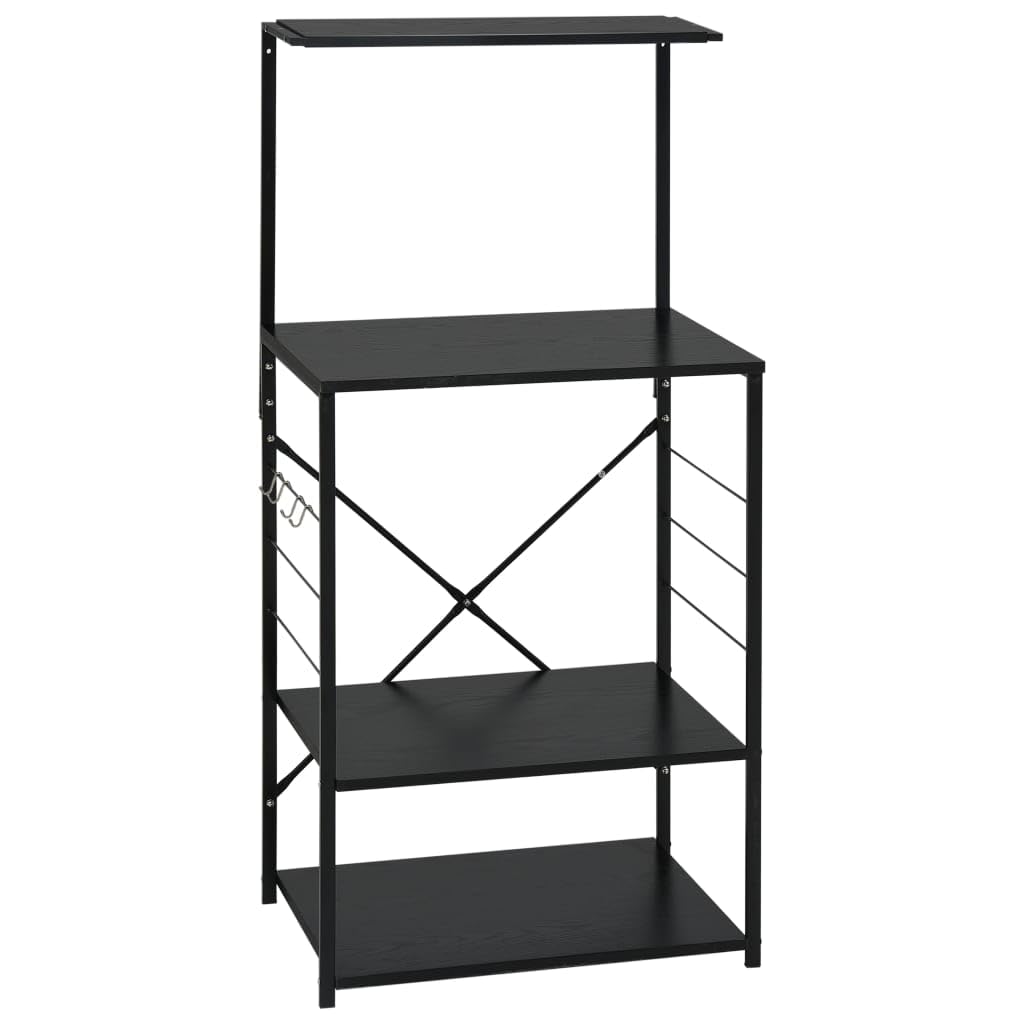 vidaXL Engineered Wood and Steel Microwave Cabinet in Black - 4-Tier Storage Shelf with Accessory Hooks - Multipurpose Storage Unit for Kitchen, Living Room or Office'.