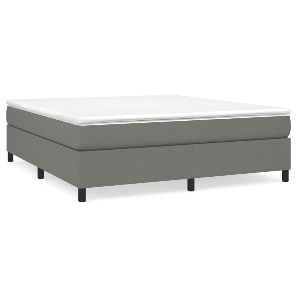 vidaXL King Size Box Spring Bed Frame with Dark Gray Fabric Upholstery – Modern Style Bedroom Furniture, Engineered Plywood Construction, 76&quot;x79.9&quot; Mattress Compatibility