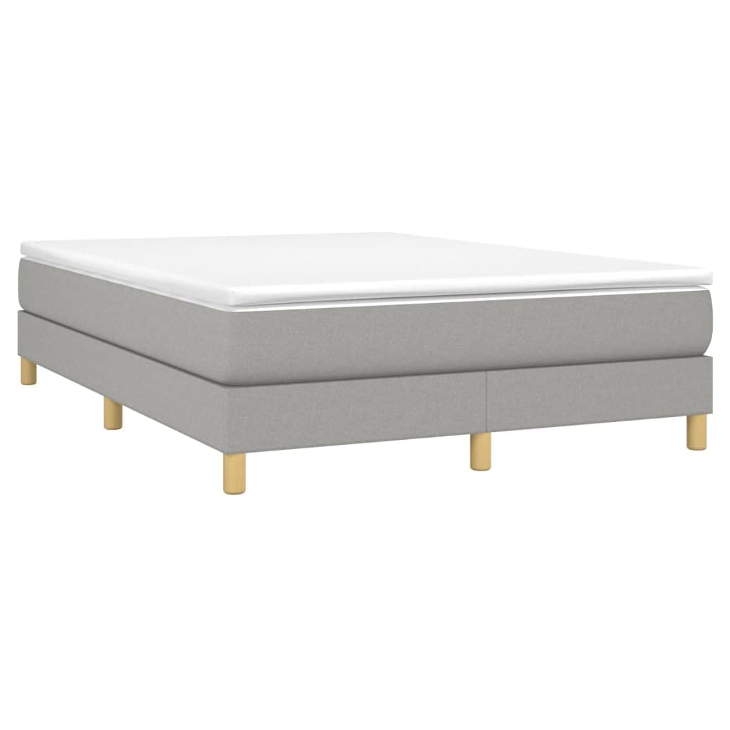 vidaXL Light Gray Box Spring Bed Frame for Queen Mattress, Fabric Upholstered and Wood Constructed Modern Style Bed Frame