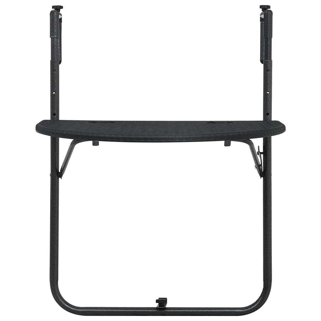 vidaXL Black Plastic Hanging Balcony Table with Rattan Look Design, Weather Resistant, Adjustable Height and Foldable