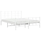 vidaXL White Steel Metal Bed Frame-Double Bed with Headboard/Footboard-81.5" x61.4 x35.4 | Modern Bedroom Furniture
