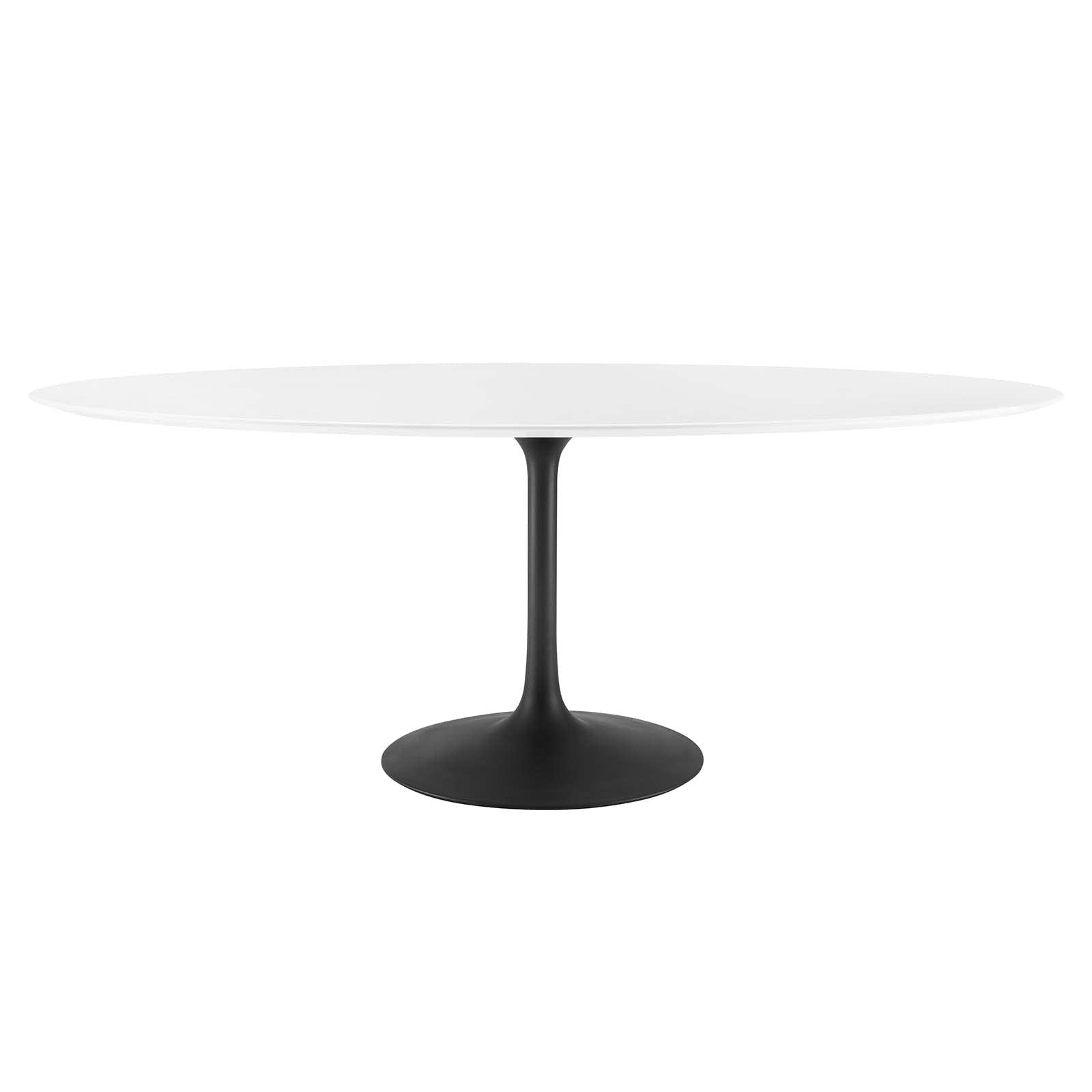 Modway Lippa 78&quot; Oval-Shaped Mid-Century Modern Dining Table With White Wood Top And Black Base