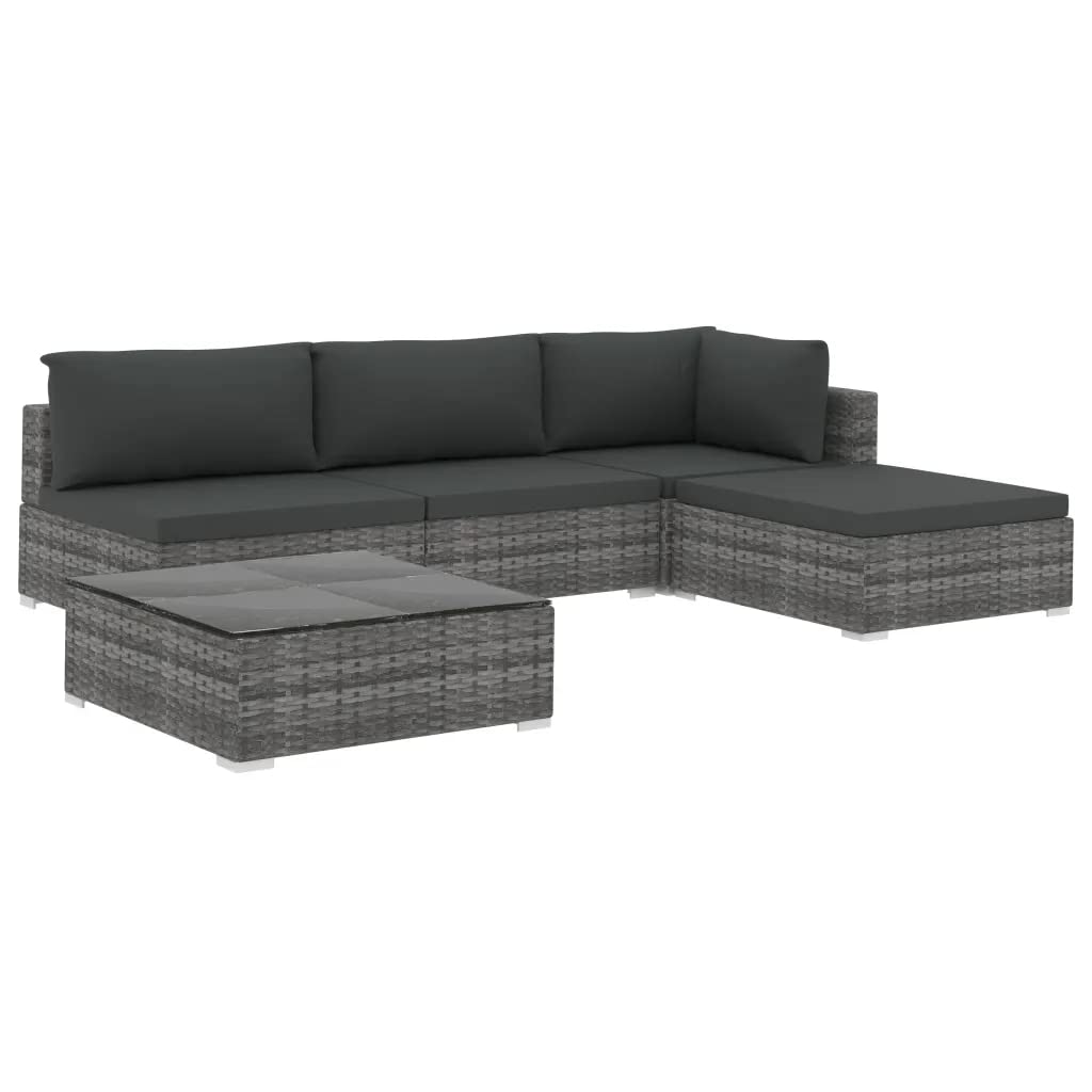 vidaXL 5 Piece Garden Lounge Set with Cushions Poly Rattan Gray
