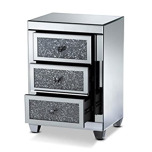 Baxton Studio Bronze Finished and Luxe Mirrored 3-Drawer Nightstand - Thumbnail 2