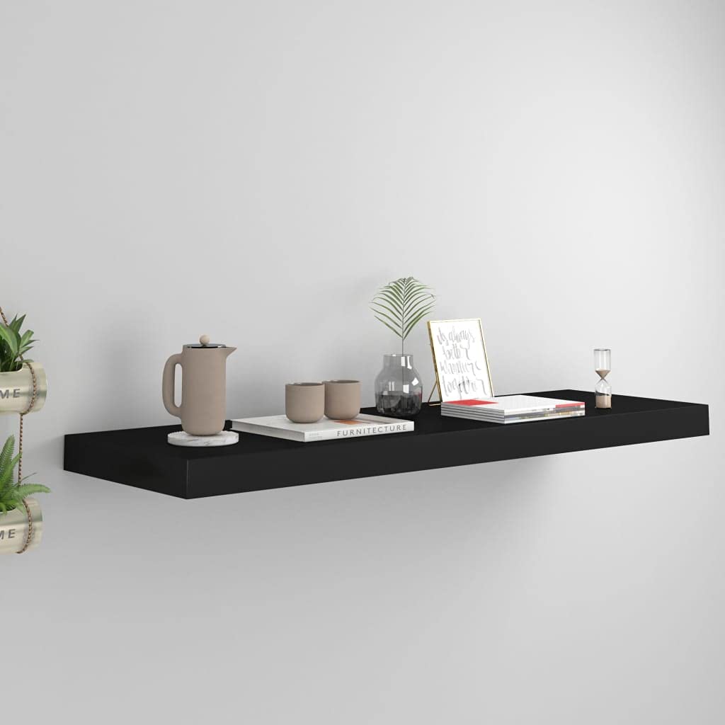 vidaXL Modern Floating Wall Shelf - Invisible Mounting, Made of Sturdy Honeycomb MDF & Metal, Black
