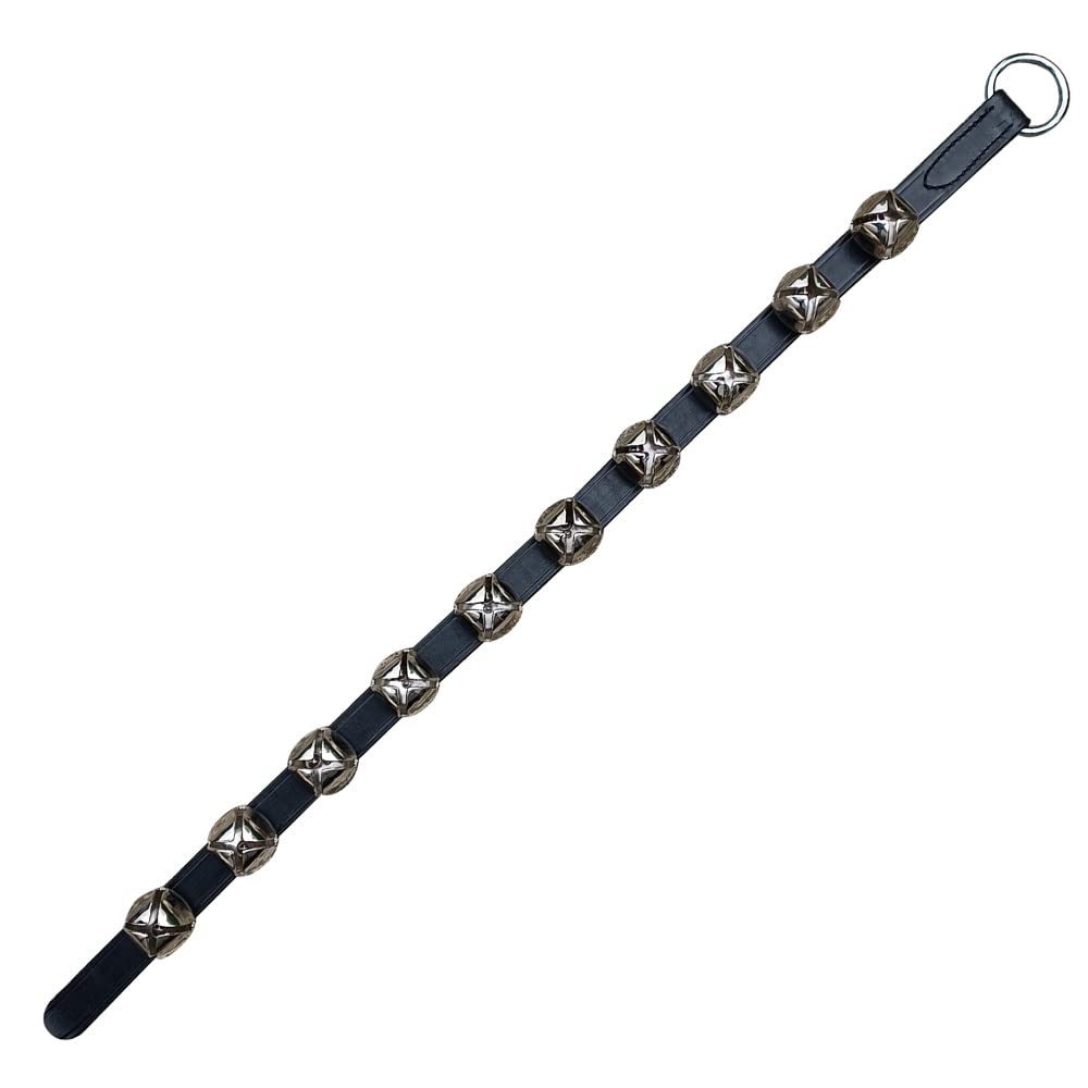 RRD Hanging Sleigh Bells for Door - 10 Chrome Door Hanging Bell on Black Leather Strap - Multi-Purpose Jingle Bell Door Christma