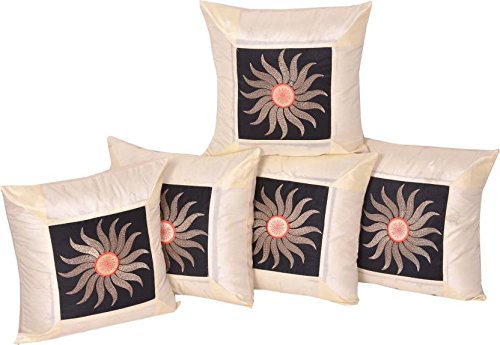 Indigenous Embroidered Cushions Cover (Pack Of 5, 41 Cm*41 Cm, Black)