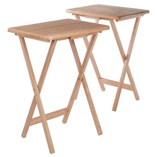 Ergode Wood Alex 2-Pc Snack Table Set | Natural Finish | Foldable X-Frame Bases | Stable & Versatile | Ideal for Entertaining, Dining, or Working | Compact & Convenient | Solid Wood Construction