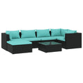vidaXL 7-Piece Patio Lounge Set - Modular Outdoor Seating with Thick Padded Cushions, PE Rattan and Powder-Coated Steel Frame, Black & Water Blue