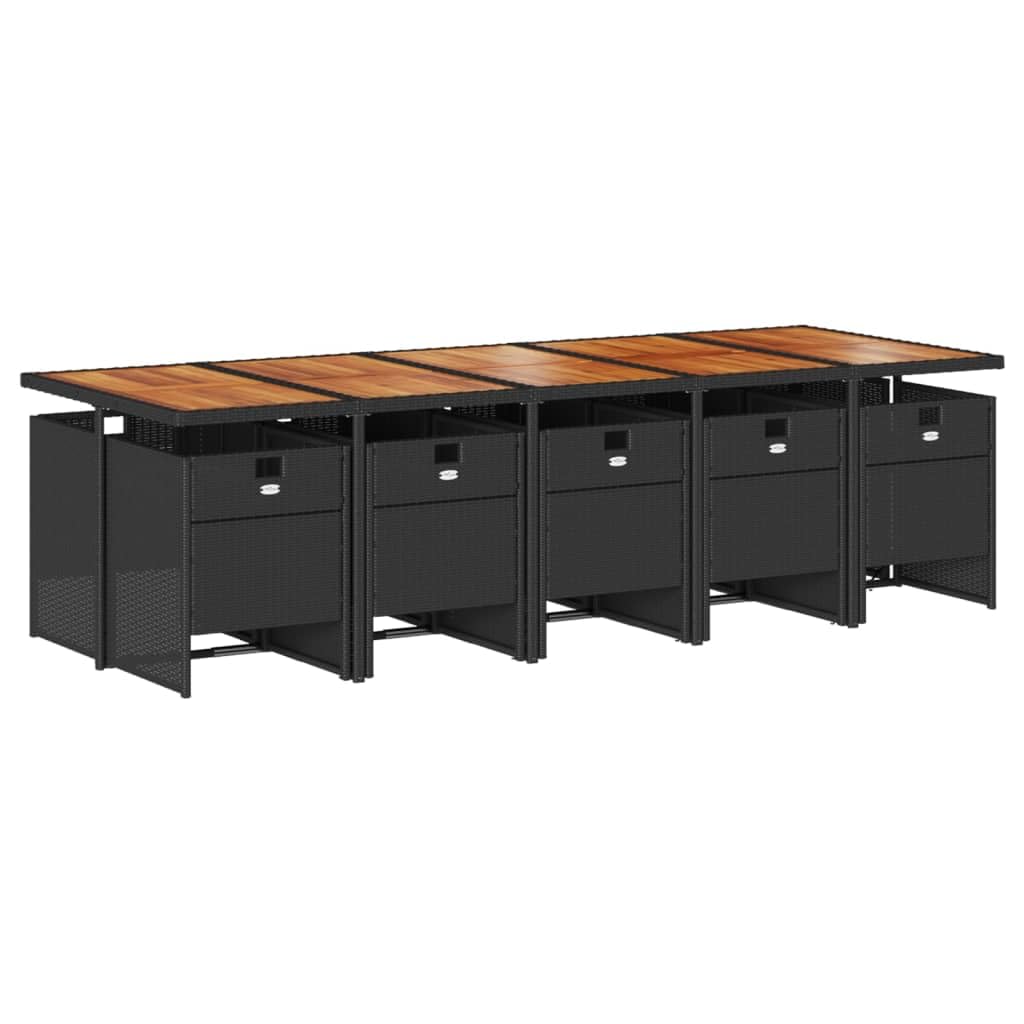 vidaXL Patio Dining Set with Cushions - 11 Piece Poly Rattan Furniture, Black/Brown - Garden/Backyard/Patio Use