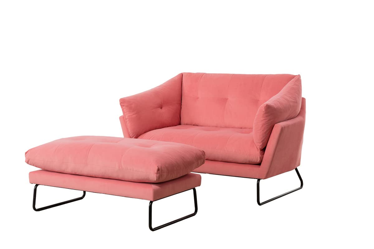 Lilola Home Karla Pink Velvet Contemporary Loveseat and Ottoman