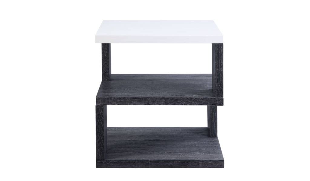 HomeRoots White High Gloss Top & Gray Finish 24' Gray and White High Gloss Square End Table with Two Shelves