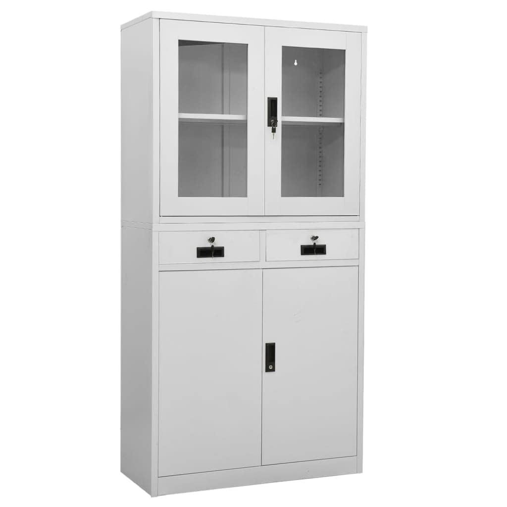 vidaXL Office Cabinet- Steel and Tempered Glass, Light Gray, 35.4&quot;x15.7&quot;x70.9&quot; - Adjustable Shelves, Secure Locks, and Drawers for File Storage