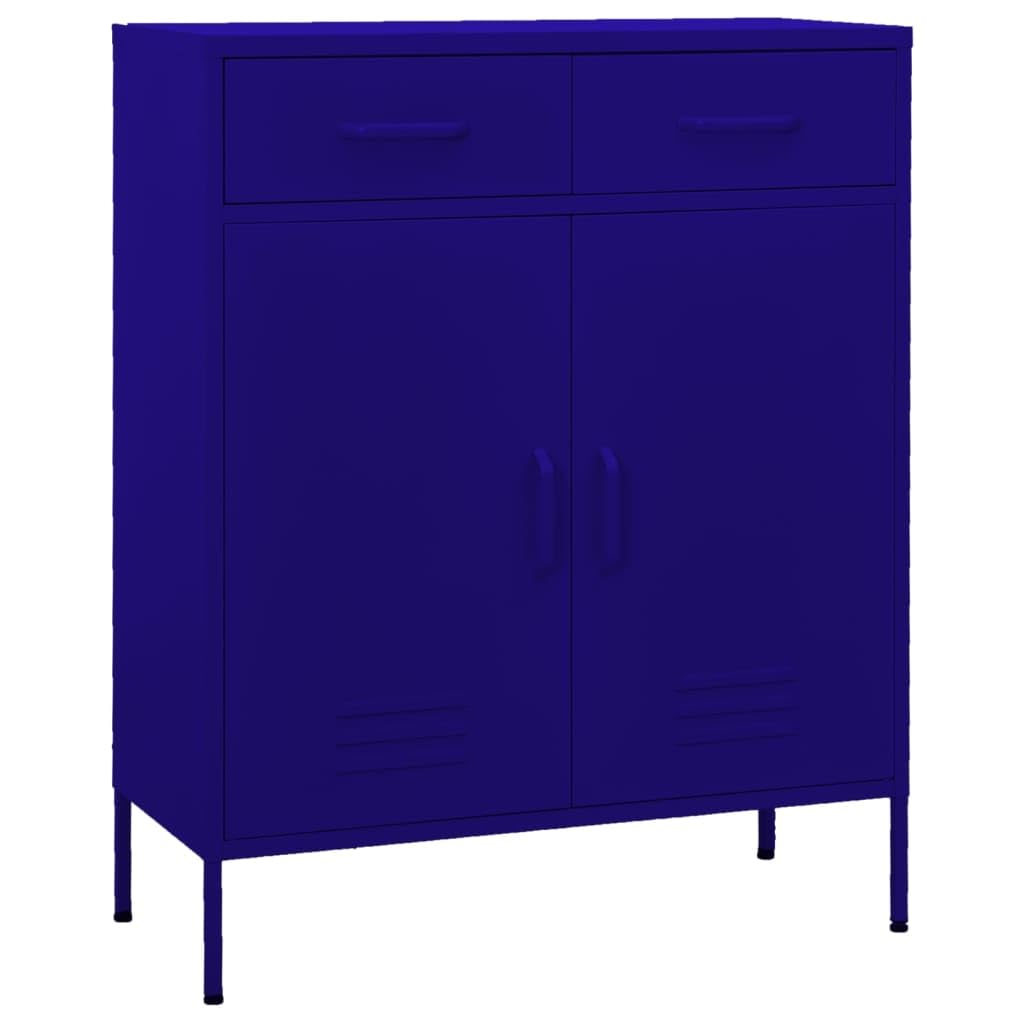 vidaXL Steel Storage Cabinet with Adjustable Shelf - Navy Blue - 31.5&quot;x13.8&quot;x40&quot; - Industrial Style - 2 Doors and Drawers - Ideal for Books, DVDs, Multimedia Appliances