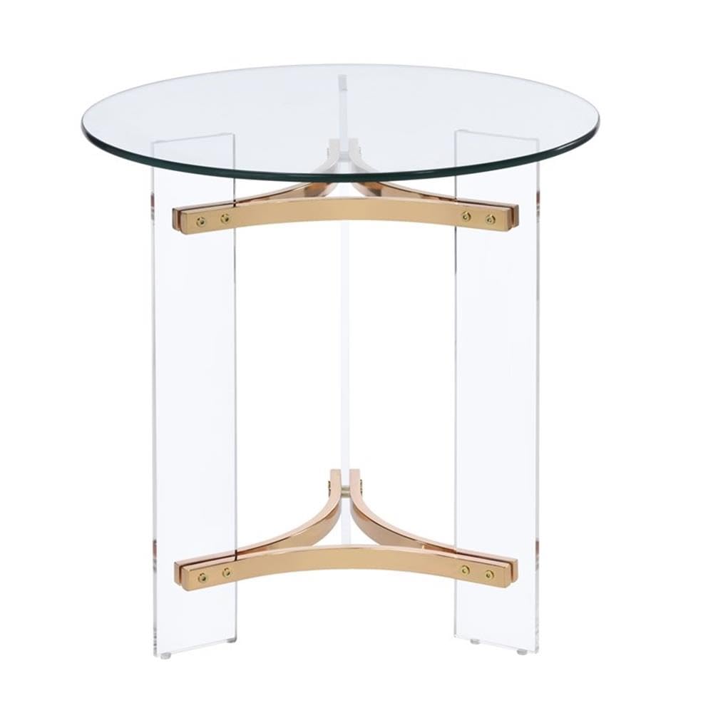 Acme Sosi Round Tempered Glass Top End Table in Clear and Gold