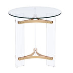 Acme Sosi Round Tempered Glass Top End Table in Clear and Gold