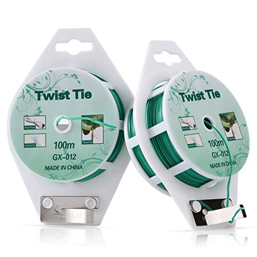 Ydsl 2 Reels 328 Feet (100M) Twist Tie, Green Coated Garden Plant Ties With Cutter For Gardening And Office Organization, Home