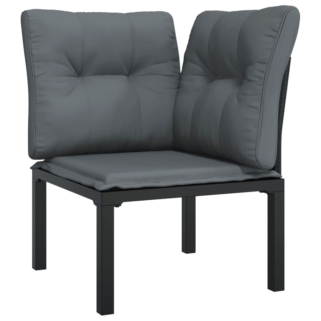 vidaXL 6 Piece Patio Lounge Set in Black and Gray with PE Rattan - Includes Chairs, Footstool, and Coffee Table with Padded Cushions