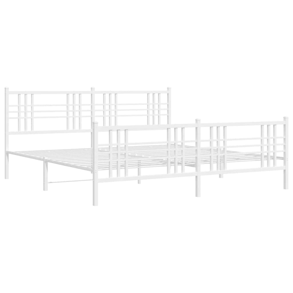 vidaXL Elegant King Metal Bed Frame with Headboard and Footboard in White - Steel Double Bed Base for Bedroom, Easy Assembly, Storage Space
