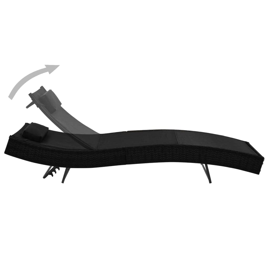 vidaXL Sun Lounger - Adjustable and Comfortable Poly Rattan Sunbed with Pillow, Suitable for Outdoor Use - Easy to Assemble - Perfect for Patio, Garden or Poolside