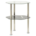 FAMIROSA 2-Tier Side Table Transparent & Black 15"x15"x19.7" Tempered Glass