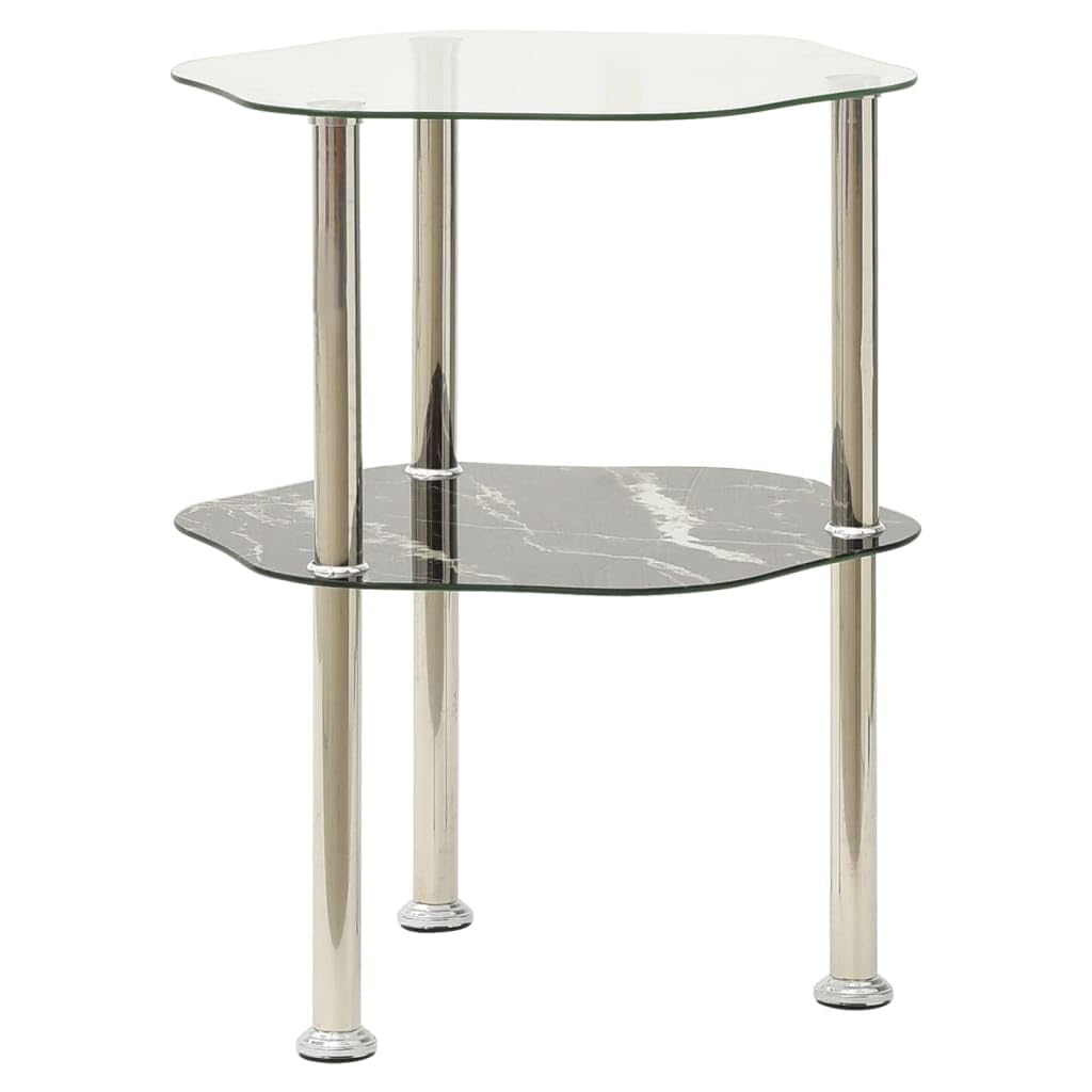 FAMIROSA 2-Tier Side Table Transparent & Black 15"x15"x19.7" Tempered Glass