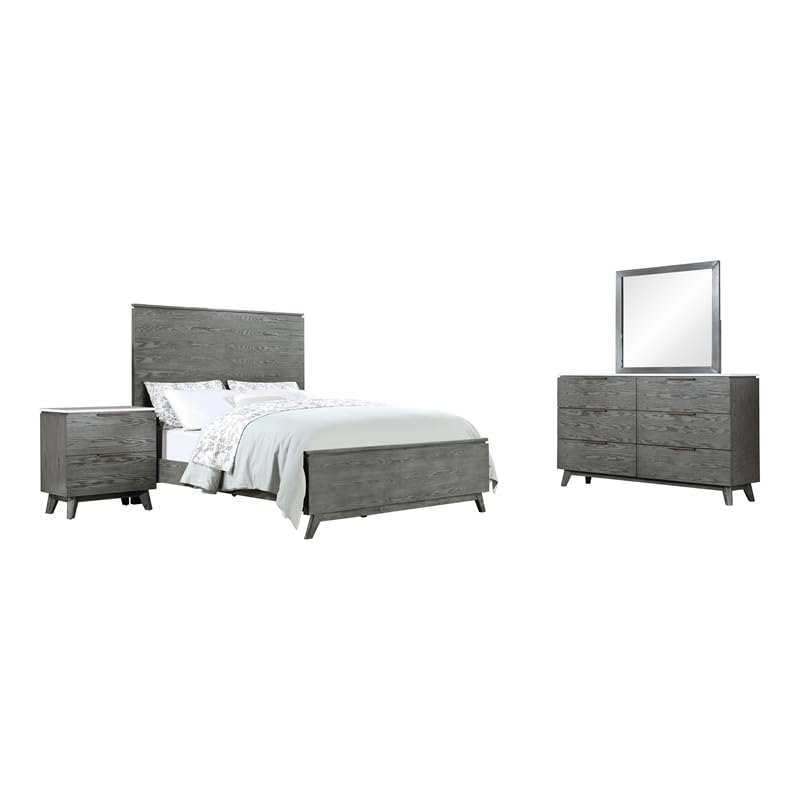 Coaster Home Furnishings Nathan Mid-Century Modern 4-Piece Bedroom Set Upholstered Queen Size Panel Bed Frame 60-Inch Headboard Grey 224601Q-S4