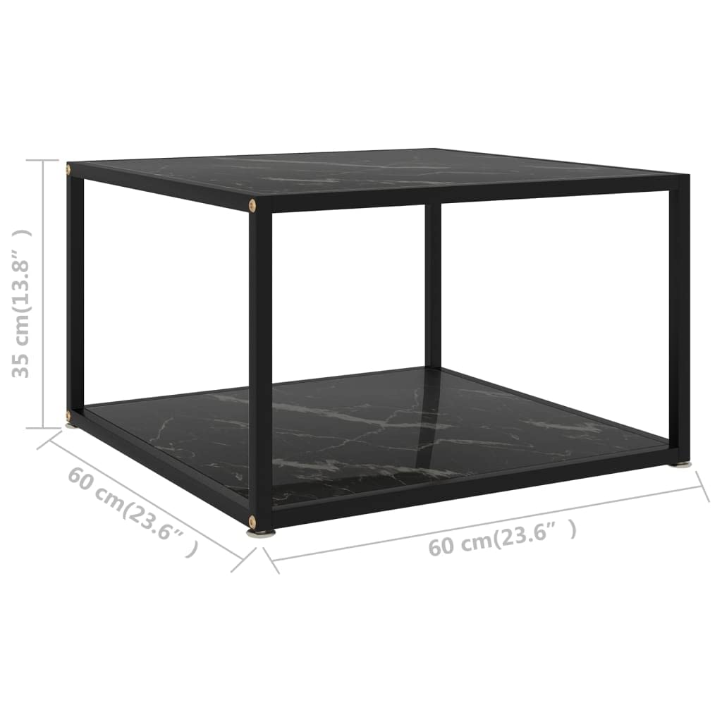 vidaXL Black Coffee Table - 23.6&quot;x23.6&quot;x13.8&quot; - Tempered Glass and Powder-Coated Steel - Square Shape - Modern Design - 2-Layer Storage