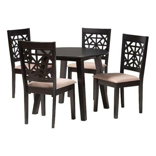 Baxton Studio Aiden Modern Beige Fabric and Dark Brown Finished Wood 5-Piece Dining Set