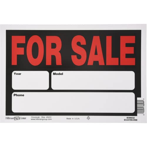 Hillman Group 839932 8 X 12 In. Black Styrene Automobile For Sale Year Model & Make Sign - 1 Piece