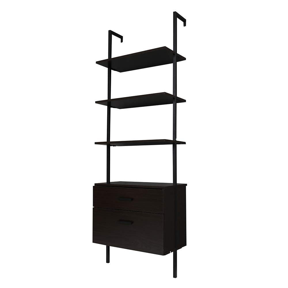 Nathan James Theo Industrial Bookshelf With Wood Drawers And Matte Steel Frame, 3-Shelf, Nutmeg/Black