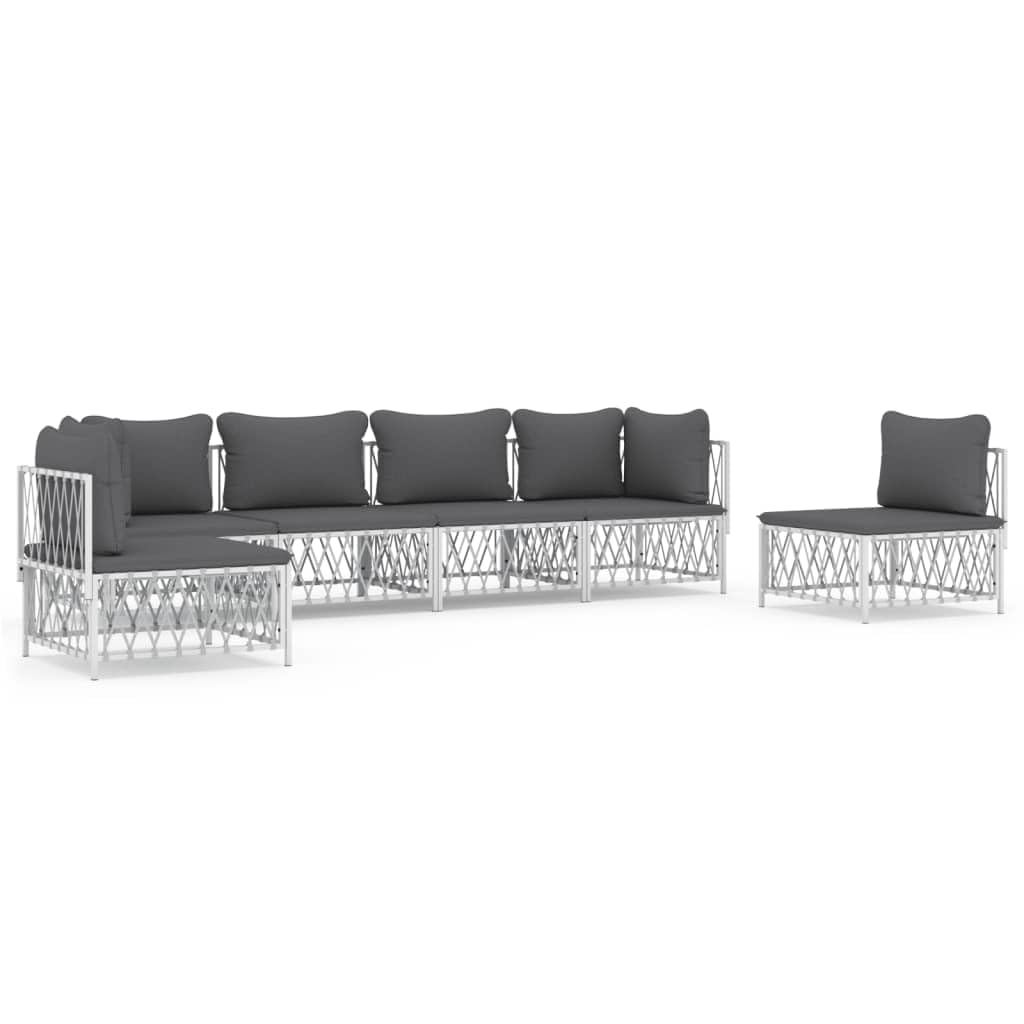vidaXL Modern Patio Lounge Set - 5 Piece White Steel Frame and Woven Fabric with Comfortable Cushions for Outdoor Garden