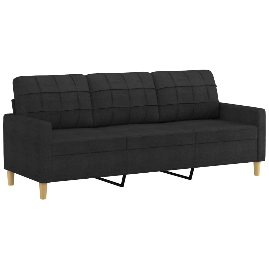 vidaXL Modern 3-Seater Sofa in Black Fabric, 70.9&quot; Wide for Comfortable Seating, Ideal for Living Room, Lounge or Office Space