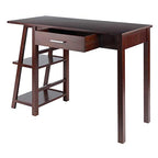 Ergode Aldric Writing Desk - Compact, Walnut Finish, Wide Desktop, Built-in Shelves, Center Drawer - Perfect for Small Spaces - 43.9' W x 20' D x 30.5' H