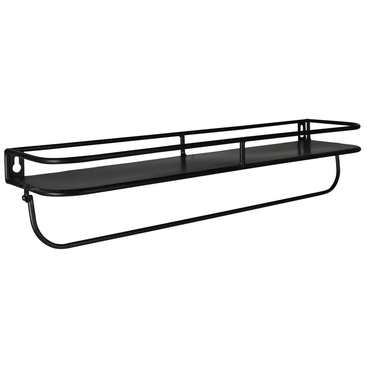 HomeRoots Metal 20' Black Rectangular Wall Mounted Iron Shelf with Hanging Bar