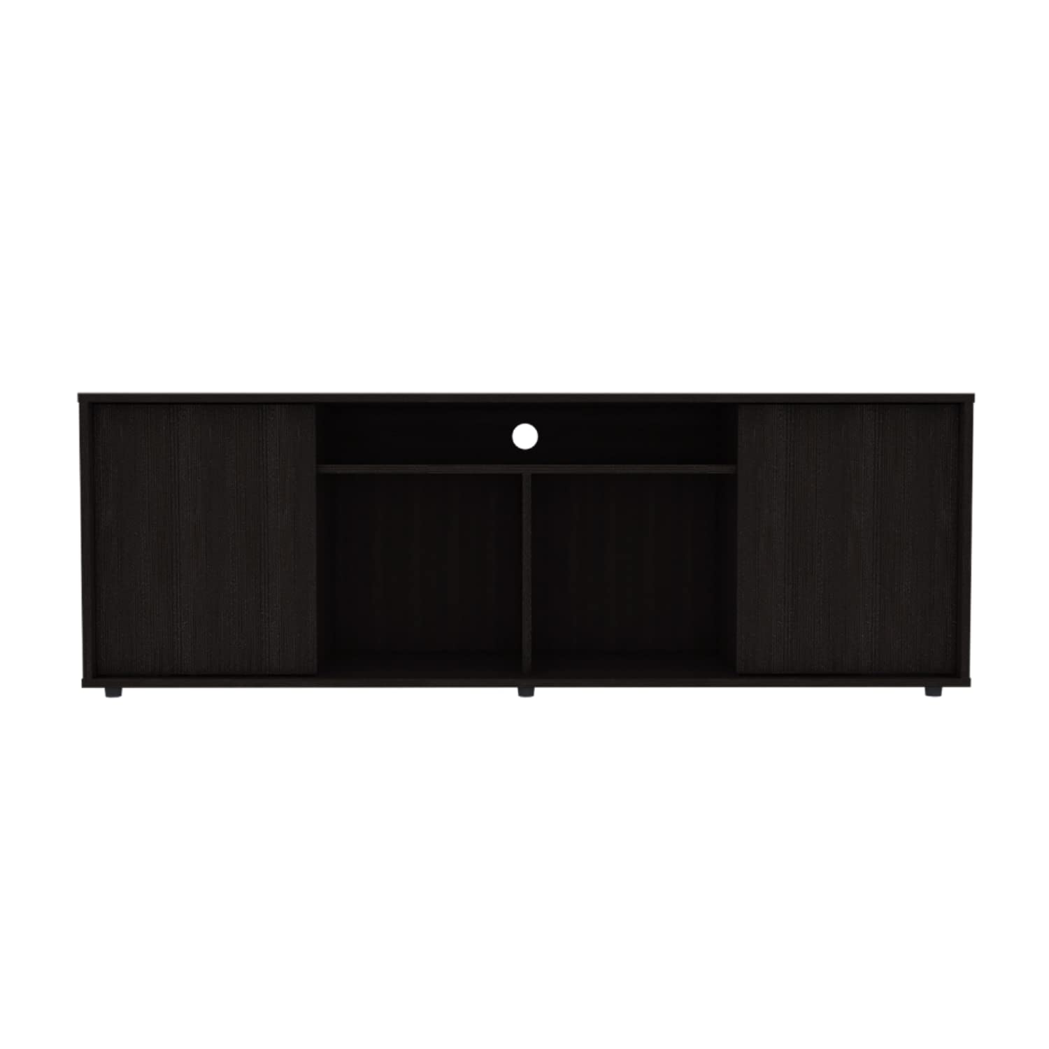 Depot E-Shop Dallas Tv Stand, Two Cabinets With One Door, Four Shelves, Countertop, Black, For Living Room
