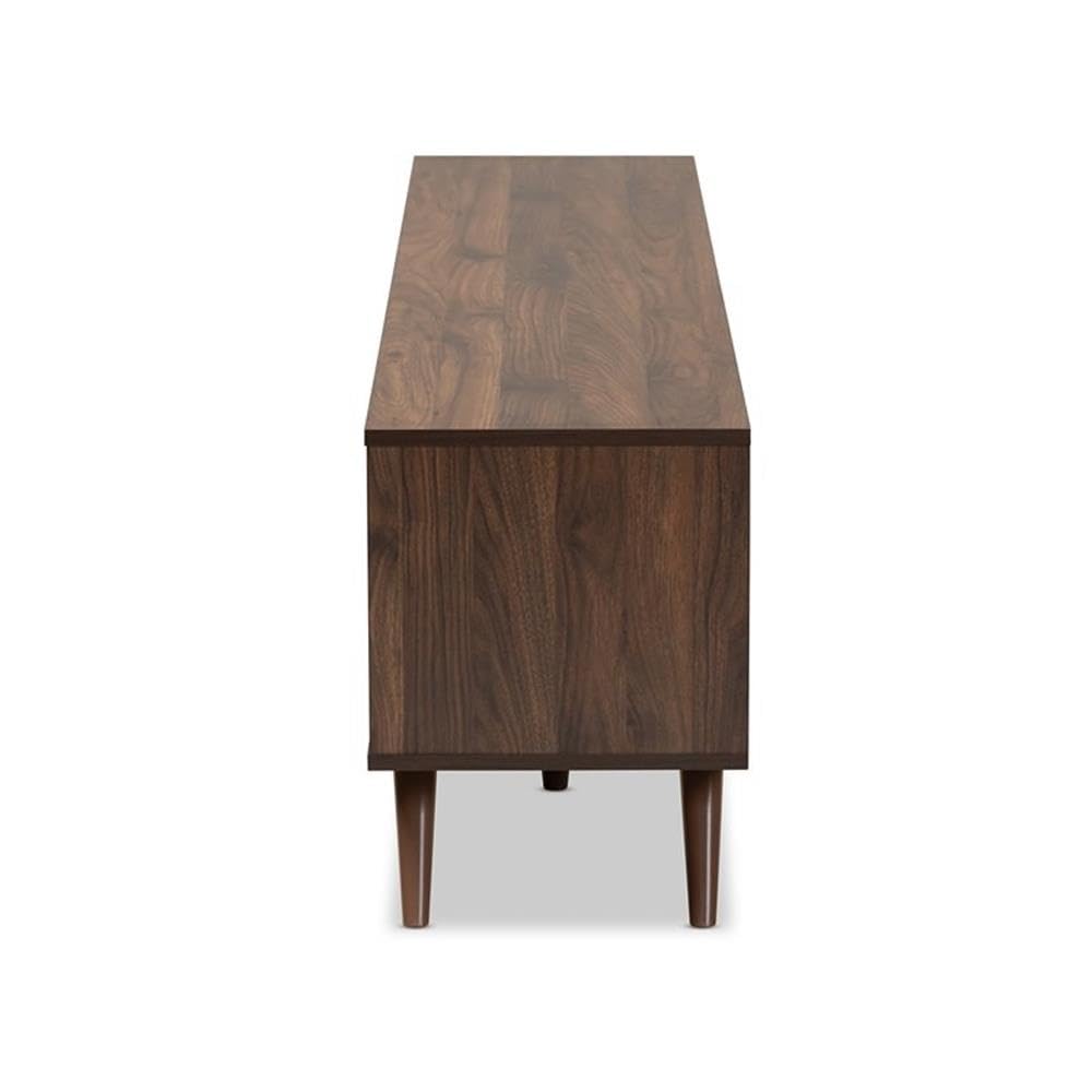 Baxton Studio Naoki Modern and Contemporary Two-Tone Grey and Walnut Finished Wood TV Stand with Drop-Down Compartments
