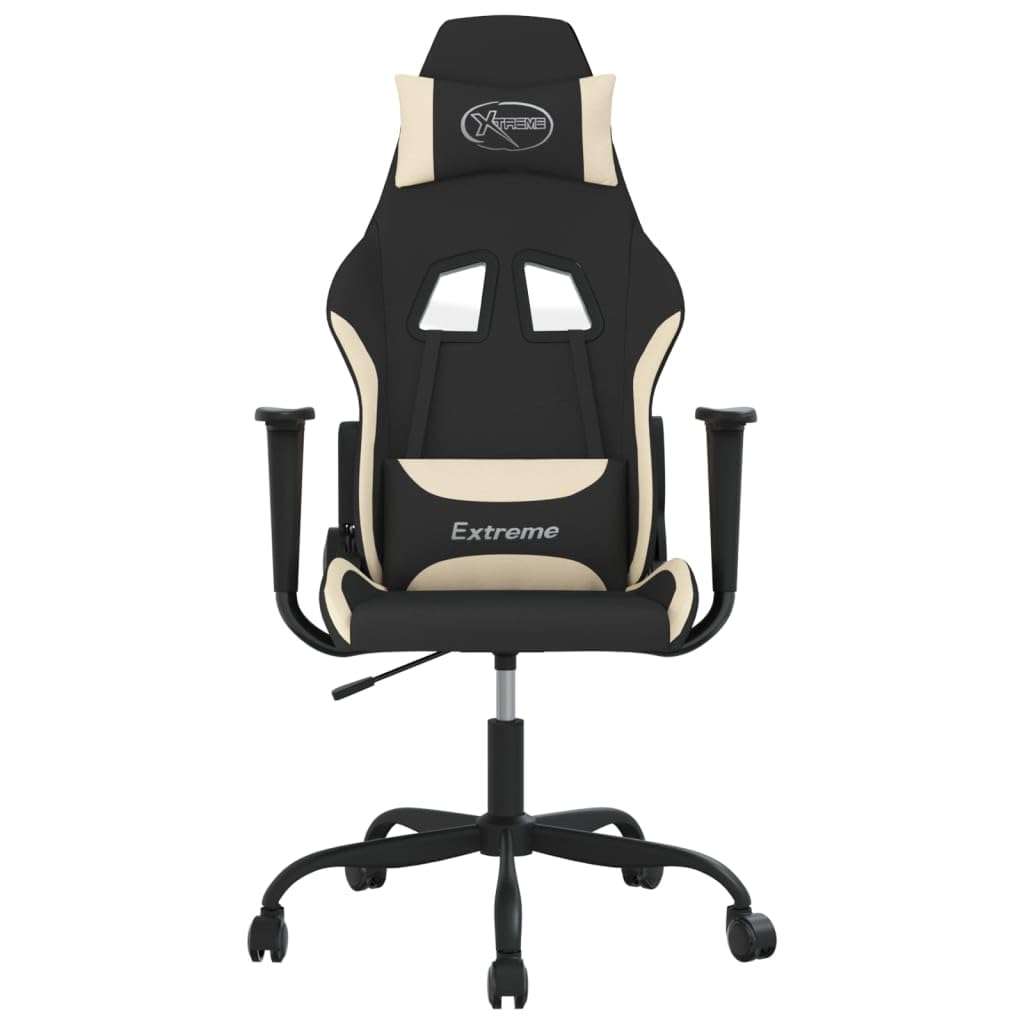 vidaXL Adjustable Gaming Chair with Foam Filled Seat and Backrest, Featuring Footrest and Modern Design, in Black and Cream Fabric, Approximate Dimension: 26&quot; x 49.2&quot; x (41.3&quot;-45.5&quot;).