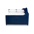 Baxton Studio Perry Modern and Contemporary Navy Blue Velvet Fabric Upholstered and Button Tufted Queen Size Daybed with Trundle